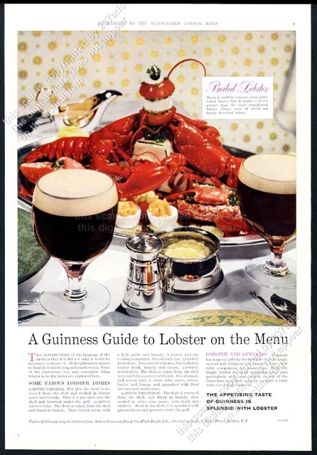 1958 Guinness Stout beer lobster feast photo UK vintage print ad