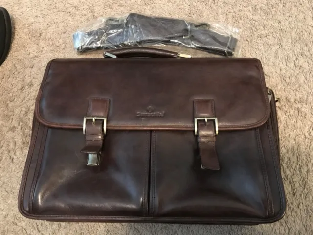 Samsonite Double Gusset Black Leather Laptop Messenger Travel Bag Briefcase