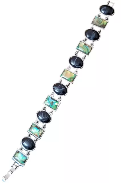 Lia Sophia "Jersey Moon" Abalone & Blue Facet Beads Silver Tone Link Bracelet