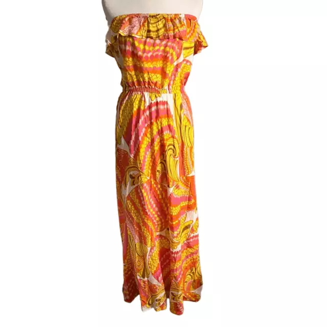 Trina turk banana republic 100% silk yellow pink strapless dress missing belt si