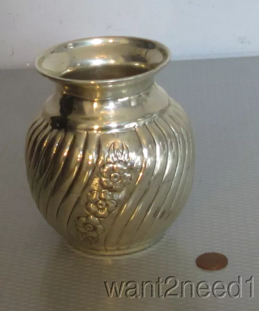 vintage handmade signed Romana 900 Silver Vase Urn 5" diagonal ribs flowers 222g