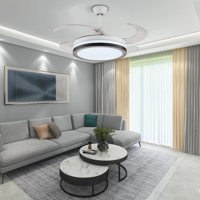 42" LED Ceiling Fan Lamp Modern Round Fan Chandelier w/ 4 Retractable Blades USA