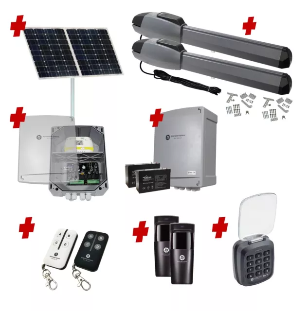 Solar OFF GRID Automatic Double Swing Driveway Gate Opener 24 Volt Kit with K...