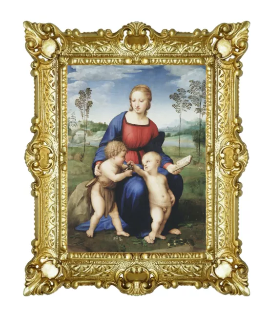 Stampa Su Carta Telata Raffaello Madonna Con Bambino Cornice Stile Barocco 55X45