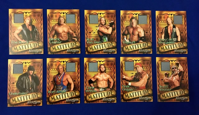 Carte collezionabili WWE Matitude utilizzate per eventi - The Rock, Hull Hogan, Brock, Undertaker