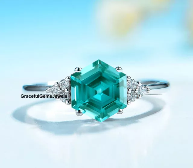 Hexagon Paraiba Tourmaline Ring- 925 Sterling Silver Engagement Ring For Women