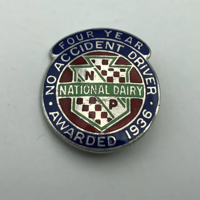 1936 Vtg National Dairy Advertising Award Lapel Pin 4 Years Safe Driving Q9