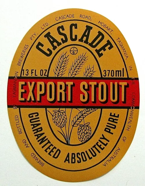 Tasmanian Breweries Pty Ltd CASCADE - EXPORT STOUT beer label AUSTRALIA 13oz