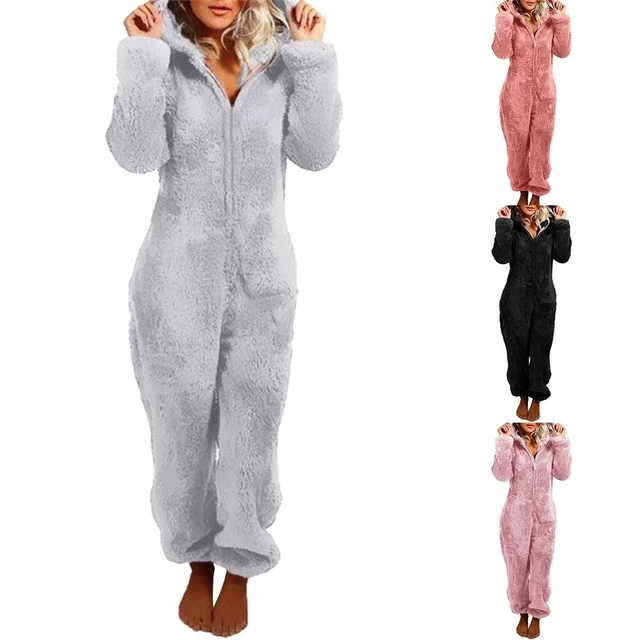 Décontracté Femmes Combinaison Hiver Chaud Pyjama Polaire Long Doux Sommeil
