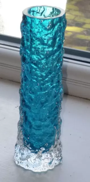 Whitefriars Smaller Sized Finger Bark Art Glass~  Kingfisher Blue ~ Vase