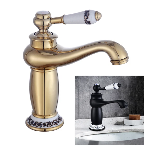 Mitigeur Lavabo Céramique Avec Vidange - Noir - Moderne - 2 Trou - Montage Sur Plan