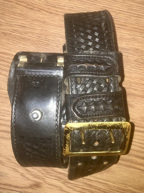 BIANCHI 36 Don Hume Black Basketweave Leather 2 1/4" Lined Equipment Belt