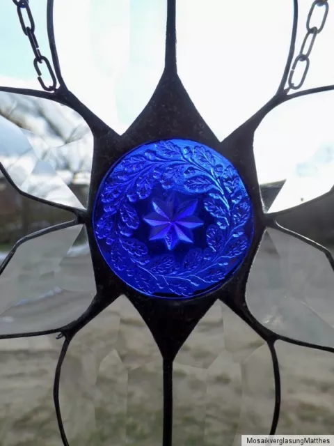 Bleiverglasung  Facetten- Fensterbild mit Jugendstil- Relief in Tiffany