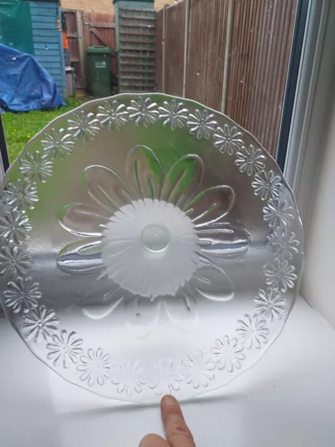 Lovely Vintage Very Large Rustic Flowers Design Frosted Stemmed Cake Stand