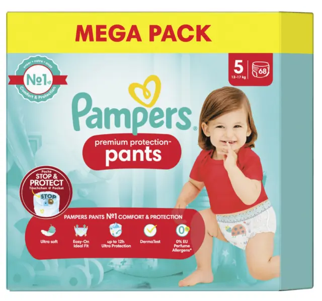 Pack 68 couches PAMPERS Pants Premium Protection Taille 5 13 à 17KG Culotte Baby