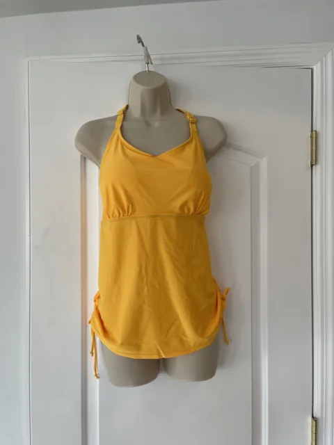 New Holpick  L Yellow Halter Tankini Top Side Gathering Tie 5 Strap Racer Back