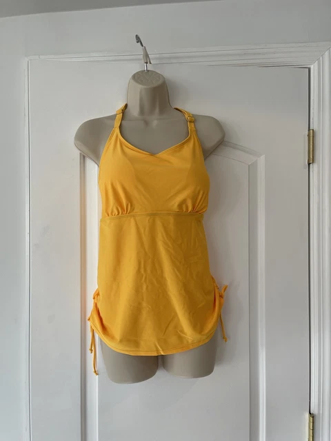 New Holpick  L Yellow Halter Tankini Top Side Gathering Tie 5 Strap Racer Back