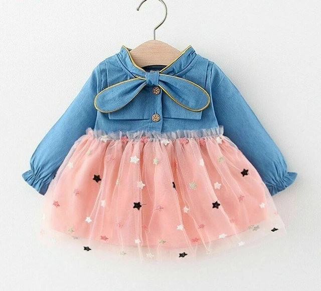Fiocco Rete Principessa Abiti Per Bambine Neonato Maniche Lunghe Neonati Vestiti