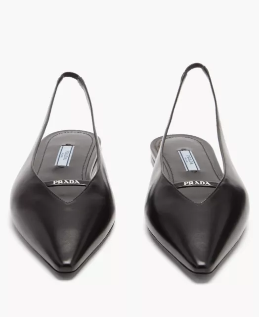 Prada Point-toe spazzolato-leather slingback flats  Size 37 EU/IT- RRP $1125