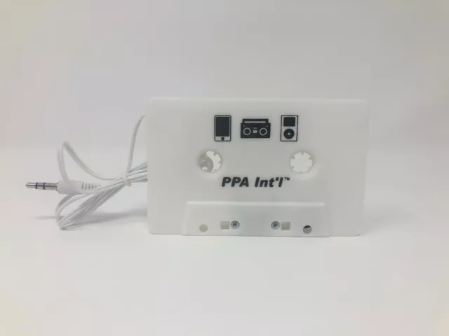 NEW Cassette Tape Adapter 3.5mm AUX Car Audio White for MP3 iPod iPhone, (8034)