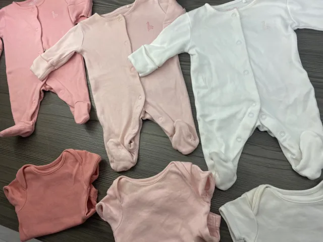 NEXT Baby Girls Sleepsuits X3 Bundle & 3 X BodySuits / Vests First Size