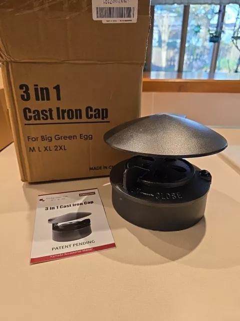 KAMaster 3 in 1 Cast Iron Cap for Kamado Joe Classic and Big Joe Vented Cap U2J