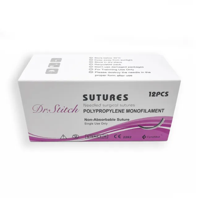 4/0 Surgical Training Sutures Polypropylene Monofilament, Pack of 12, Sterile