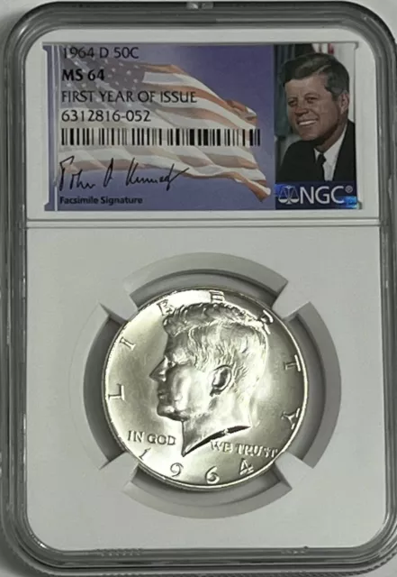 1964 D Ngc Ms64 Silver Kennedy Half Dollar First Year Issue Jfk Coin Signature