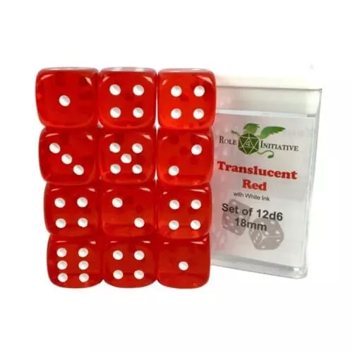 D6 Dice Set: Translucent Red W/ White - Set Of 12D6 (18Mm) (US IMPORT) ACC NEW