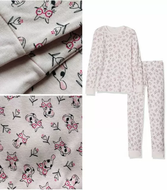 Girls Pink Pyjamas PJ's Set Kitten Print Cotton NEW Ex Benetton Age 2-12 Years