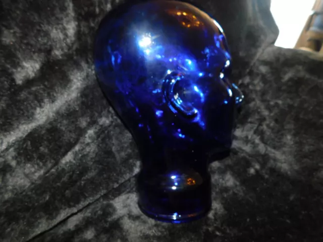 Vintage Thick Heavy Cobalt Blue Glass Mannequin Head 11" High Shop Display
