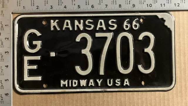 1966 Kansas license plate GE 3703 YOM DMV Geary Ford Chevy Dodge 11824