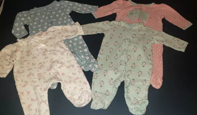 Lot of 4 Carters Little Me Baby Girl Sleepers - Infant Size 3 Months