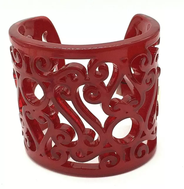 Red Cuff Lucite Bracelet with Openwork