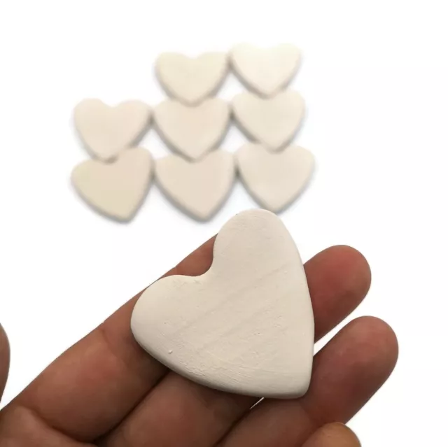 9Pc 40mm Handmade Ceramic Bisque Blank Heart Tiles Ready To Paint, Love Cabochon