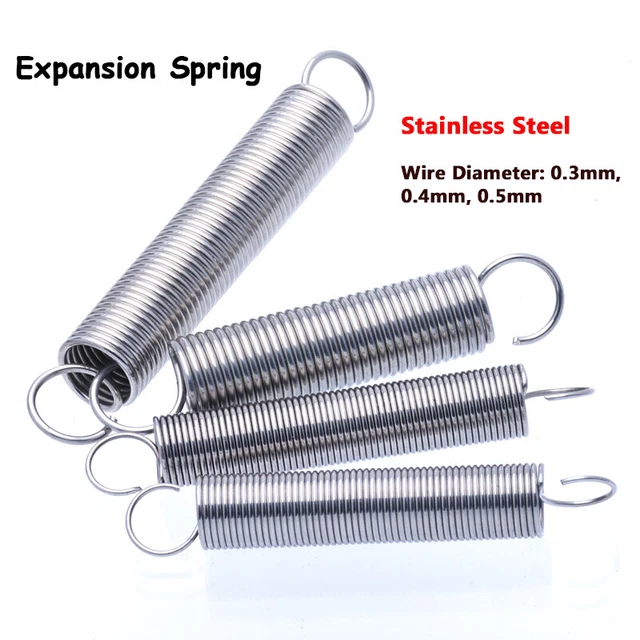 Expansion Spring 0.3/0.4/0.5mm Wire Ø Hook End Extension Springs Stainless Steel