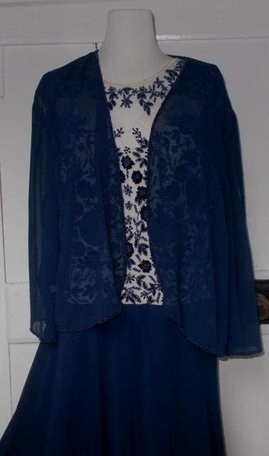NIGHTINGALES BLUE BEIGE Beaded Dress Shrug Jacket Set Sz 26 18.00 PicClick UK
