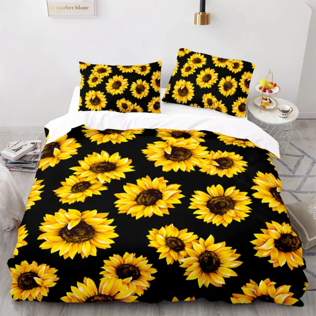 Sunflower Doona Quilt Duvet Cover Set Single Double Queen King Size Bedding Soft