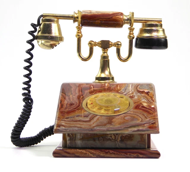 Antiquariato Telefono Retrò con Base in Marmo e Ottone Vintage Originale