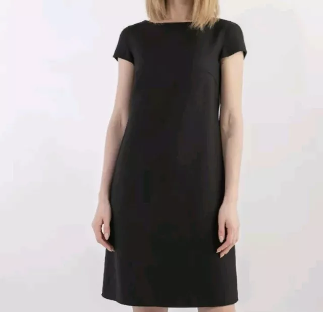 NWOT Eileen Fisher Large Black Short Sleeve Organic Cotton Stretch Jersey Dress