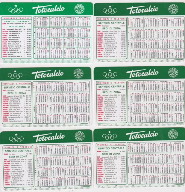 6 Calendarietti Totocalcio Plastificati 1973-74  1981-82