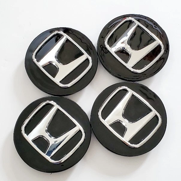Set Of 4 Black 69mm Wheel Center Caps - Fits Many Honda Models, Remanufactured Like New