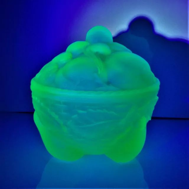 Art Deco Sowerby Frosted Uranium Glass 'Enid' Powder Bowl.  Rare.