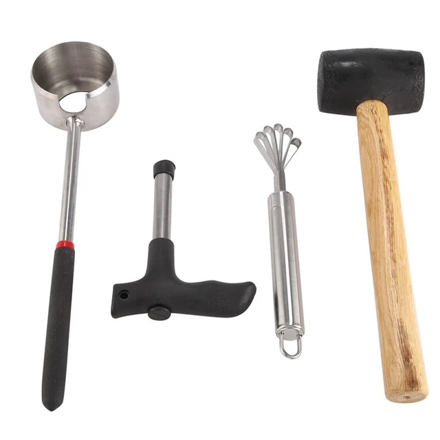 Kokosnuss-Öffner-Set Mit Hammer – Sicher Und Kinderleicht Für Frische Kokosnüsse | Edelstahl | Inkl. Gummihammer