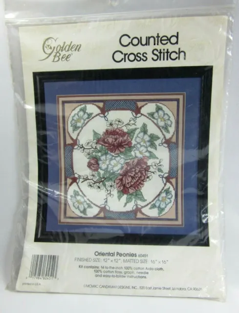 Oriental Peonies Counted Cross Stitch Kits #60451 Candamar Designs Golden Bee
