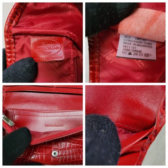 Authentic Longchamp Bag and Wallet Red Croc Embossed Leather Tote Purse snake 3