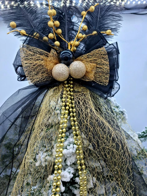 Black Gold Christmas Tree Topper Bow Large Handmade Luxury Bows Decor