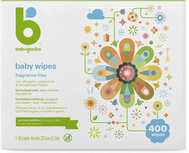 Toallitas para bebé, toallitas para pañales sin perfume, 400 unidades (5 paquetes de 80), no alergénicas