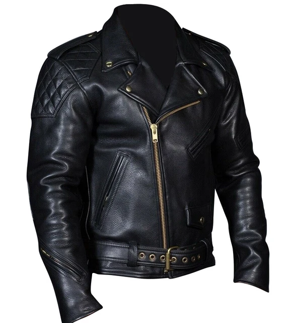 Men's Real Leather Quilted Panels Bikers Jacket Natural Leather Bikers Jacket