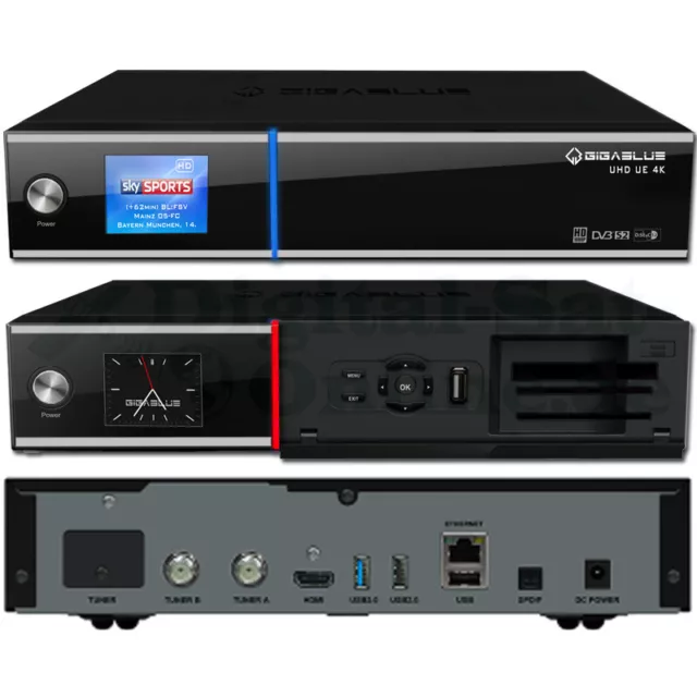 > GigaBlue UHD UE 4K 2xDVB-S2 FBC Twin Tuner CI PVR E2 Linux 2160P + 2TB HDD NEU